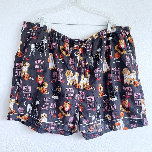 Printfresh Howloween Boyfriend Black Dog Costume Print Boxer Pajama Shorts 4X - Picture 2 of 7